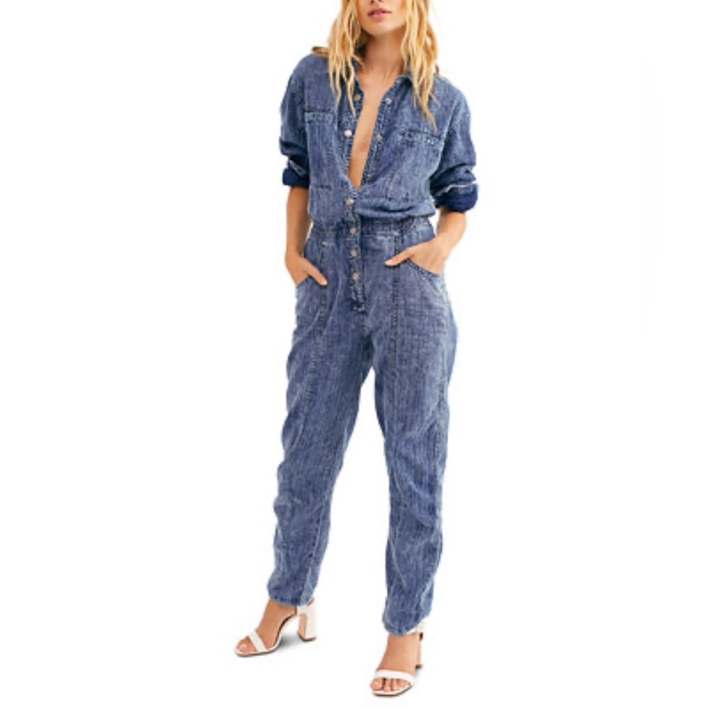 Free People Ari Striped Cotton Jumpsuit Small ❤️NWT❤️